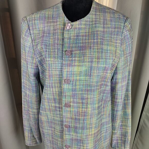 Alfred Dunner Women’s Pastel Pink Blue Tweed Button Front Blazer Size 14 - Picture 1 of 13